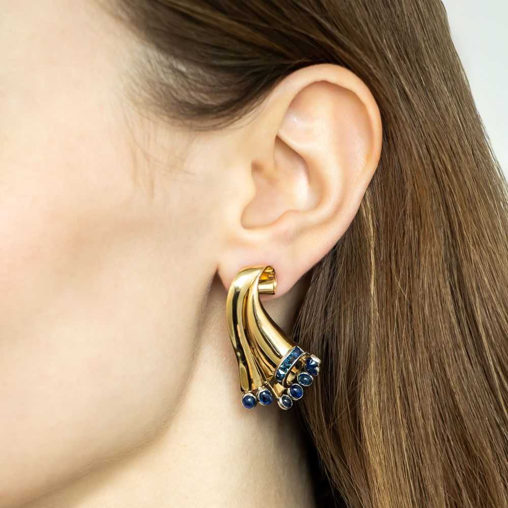 Retro Cornucopia Sapphire Earrings - image 3