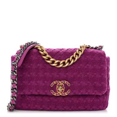 CHANEL Tweed Quilted Large Chanel 19 Flap Purple