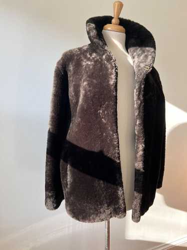 1980s faux fur brown coat (M)