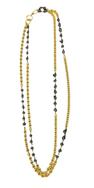 Chanel Gold 1984 Toned Black Bead Two Strand Neckl
