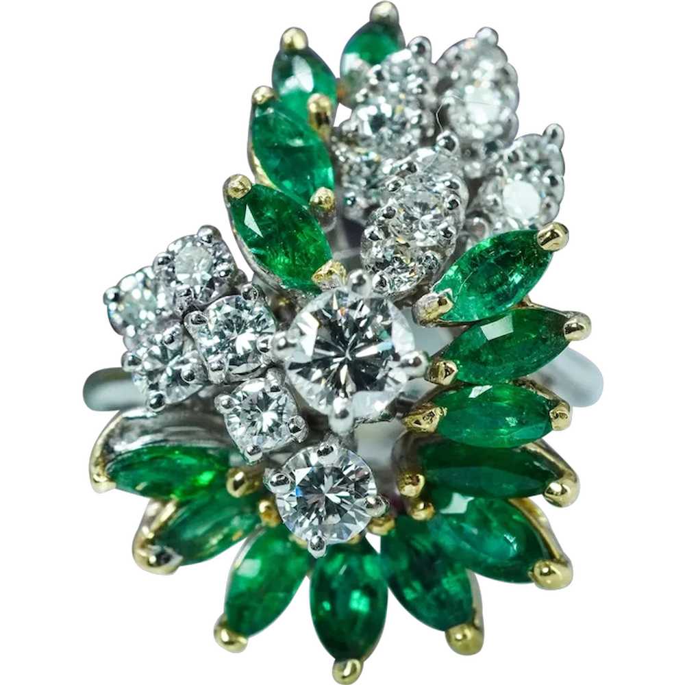 Giant Vintage Colombian Emerald Diamond Cocktail … - image 1