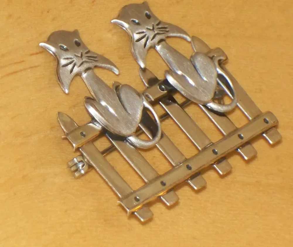 Vintage Brushed Sterling Silver BEAU Double Kitty… - image 3