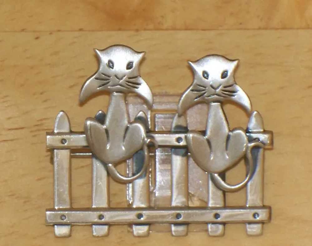 Vintage Brushed Sterling Silver BEAU Double Kitty… - image 4