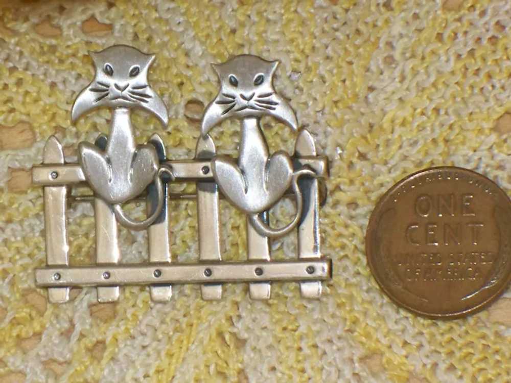 Vintage Brushed Sterling Silver BEAU Double Kitty… - image 6