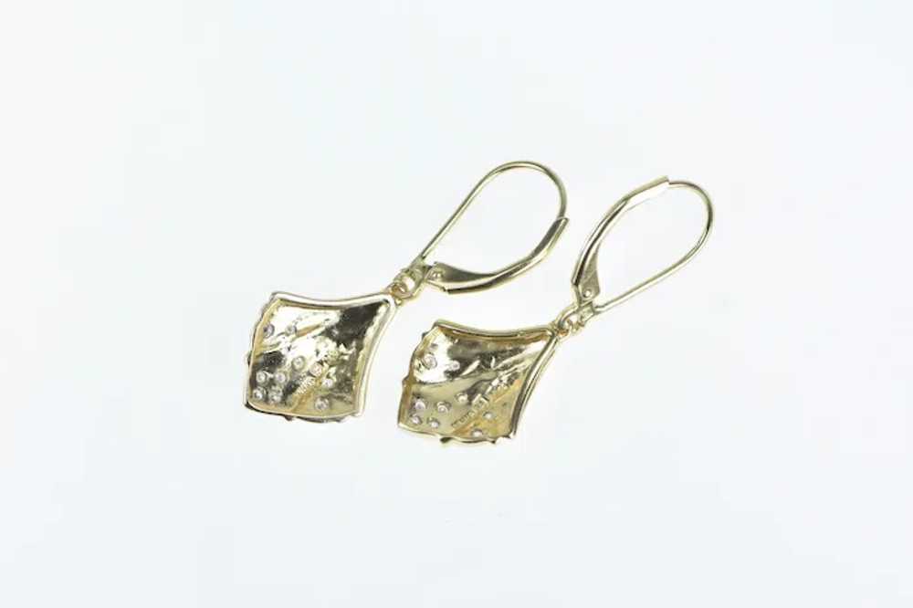 14K Diamond Vintage Scalloped Dangle Lever Earrin… - image 2