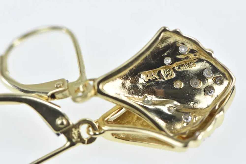 14K Diamond Vintage Scalloped Dangle Lever Earrin… - image 3