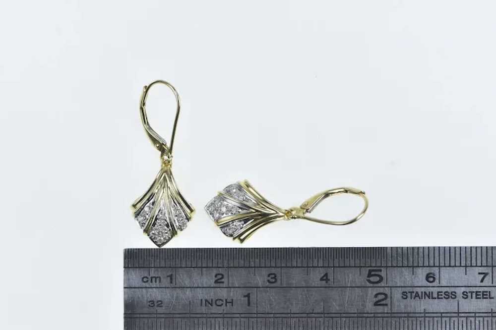 14K Diamond Vintage Scalloped Dangle Lever Earrin… - image 4