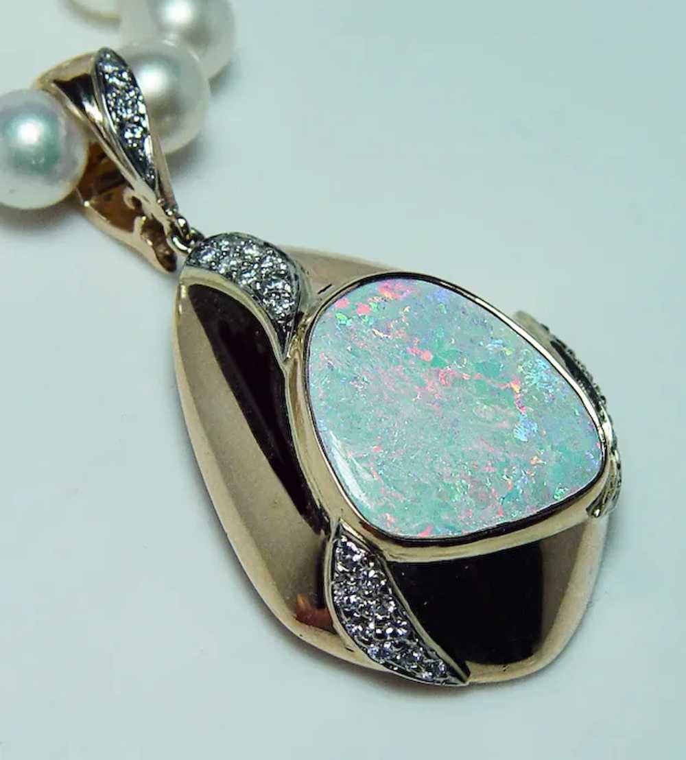 Giant Diamond Opal Pendant 14K Gold Enhancer Midc… - image 10