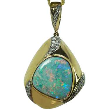 Giant Diamond Opal Pendant 14K Gold Enhancer Midc… - image 1