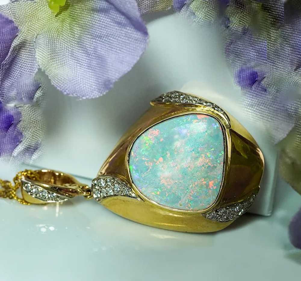 Giant Diamond Opal Pendant 14K Gold Enhancer Midc… - image 2