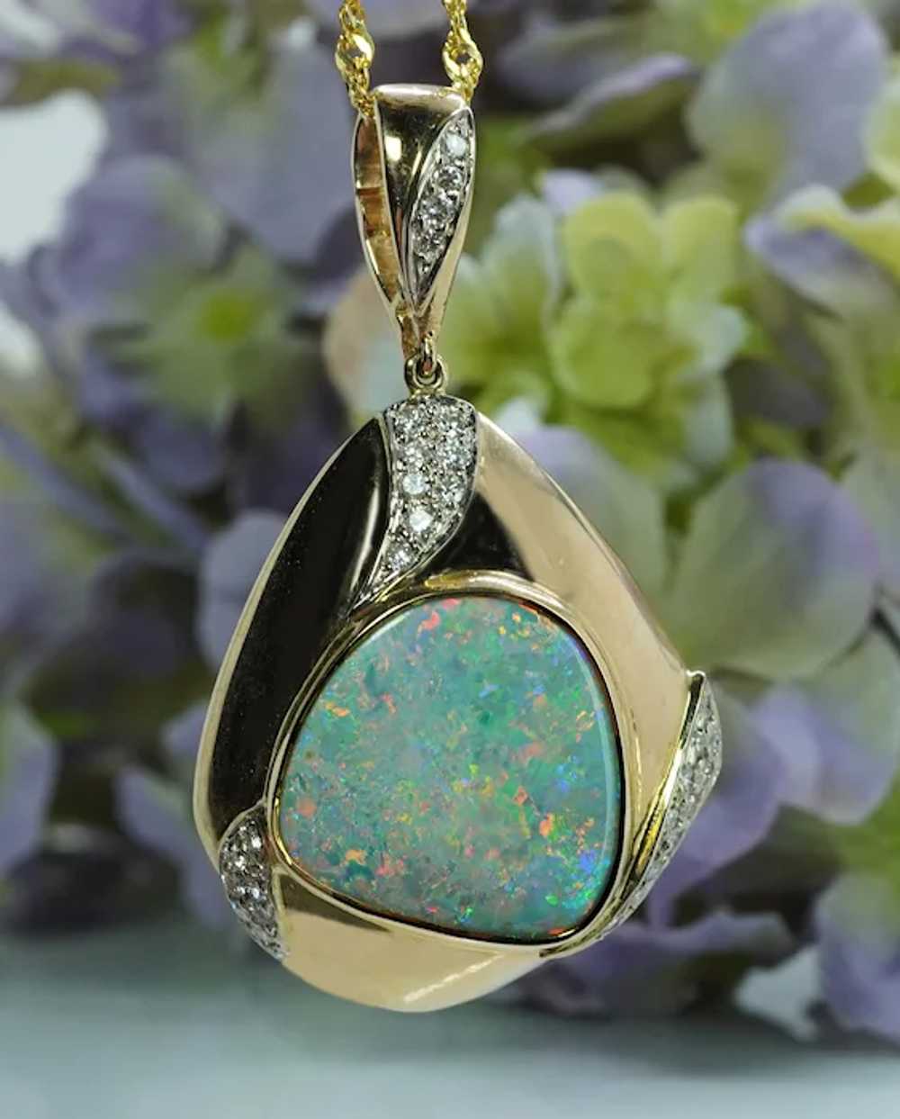 Giant Diamond Opal Pendant 14K Gold Enhancer Midc… - image 3