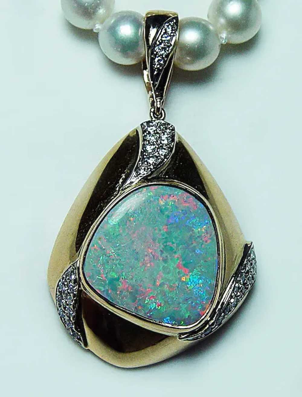 Giant Diamond Opal Pendant 14K Gold Enhancer Midc… - image 4