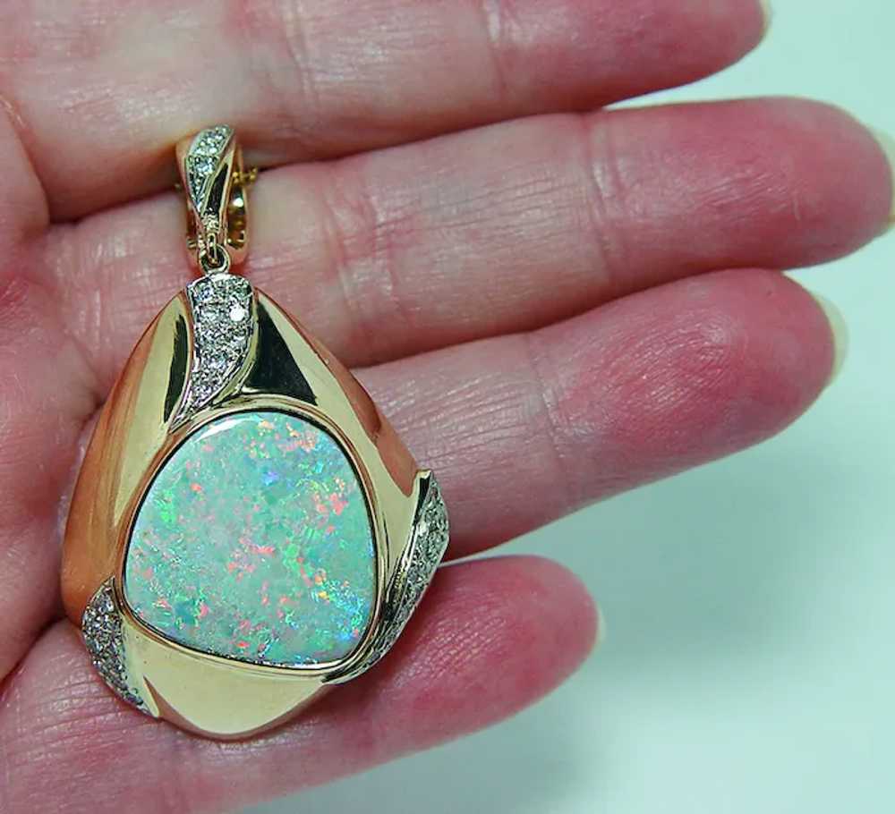 Giant Diamond Opal Pendant 14K Gold Enhancer Midc… - image 5