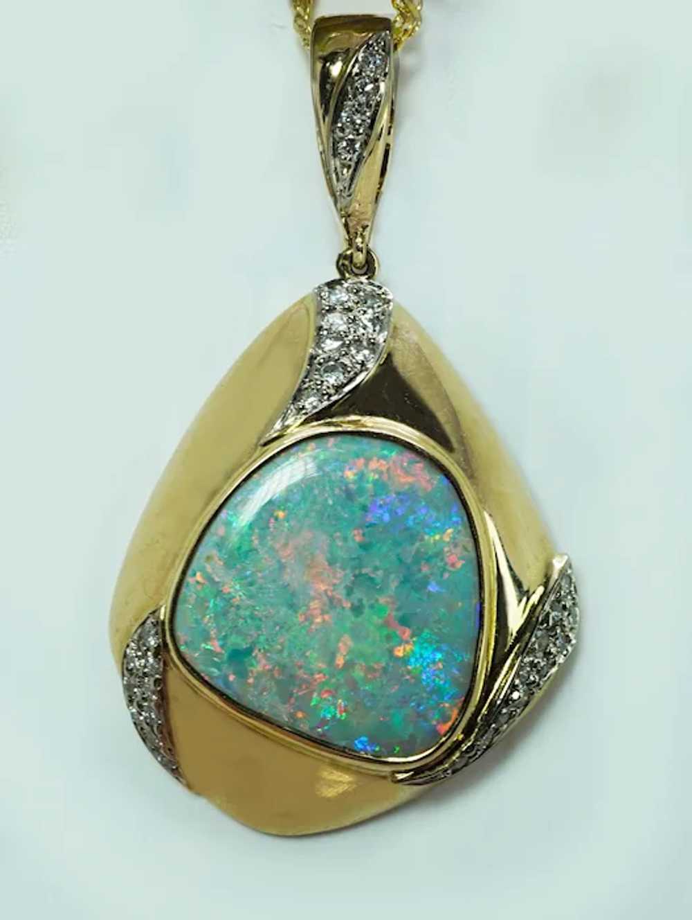 Giant Diamond Opal Pendant 14K Gold Enhancer Midc… - image 6