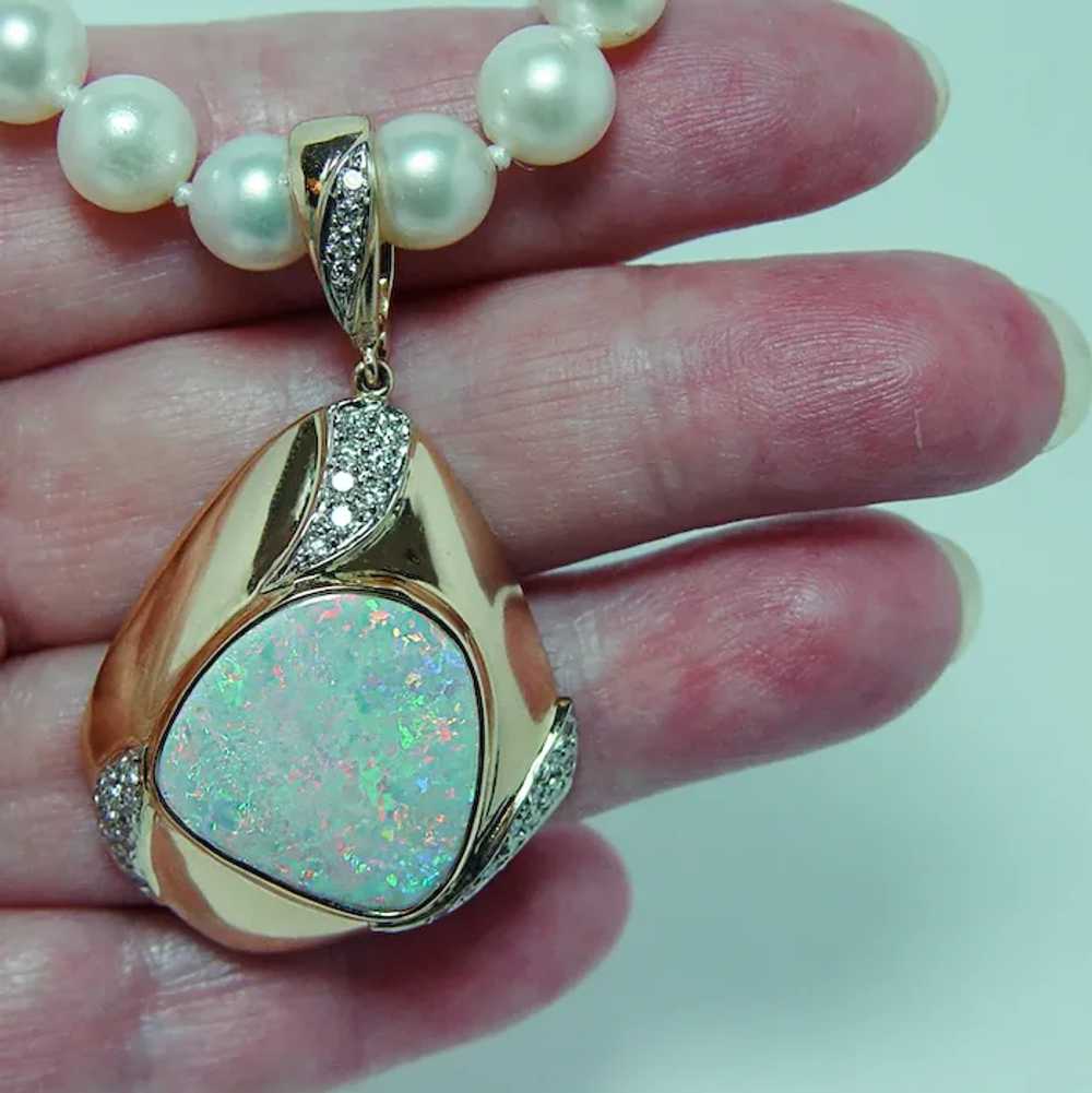 Giant Diamond Opal Pendant 14K Gold Enhancer Midc… - image 7