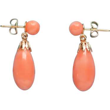 Vintage Pink Coral and 14k Gold Drop Earrings