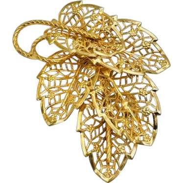 Vintage JUDY LEE Gold Filigree Large Leaf Brooch