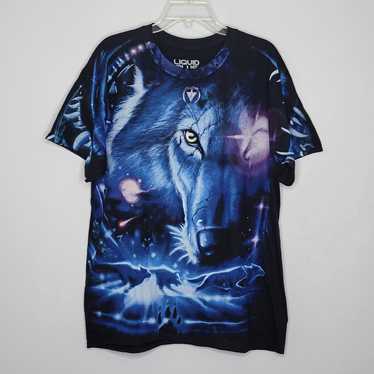 Liquid Blue Mens Large Wolf T Shirt Galaxy Full G… - image 1