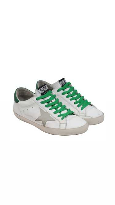 Golden Goose White Gray Green Superstar Sneakers -