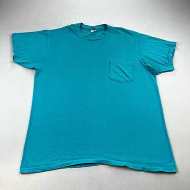 Vintage Turquoise Blue Pocket T-Shirt Adult Large… - image 1