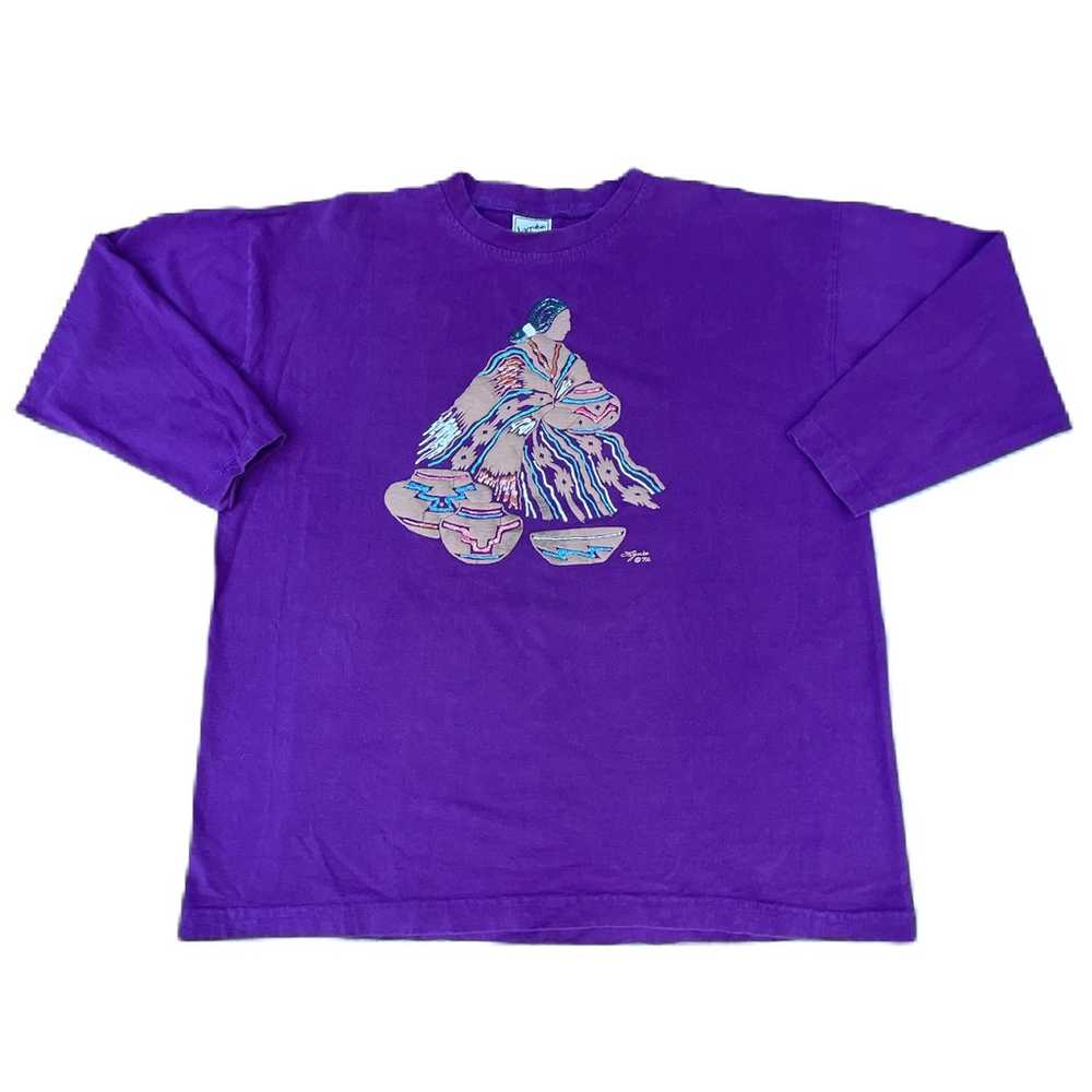 Vintage 90s Native American Purple Long Sleeve T-… - image 1
