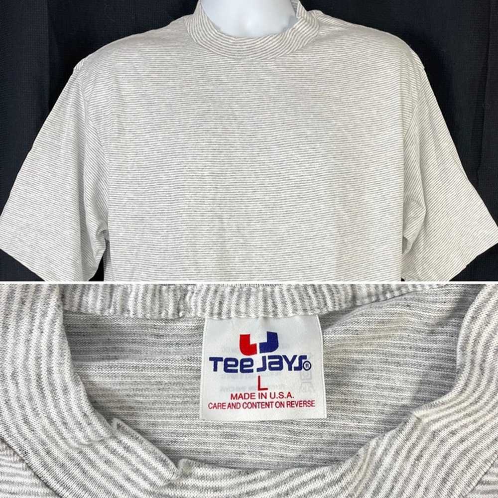 Vintage 90s Tee Jays Gray Striped L T-Shirt Large… - image 1