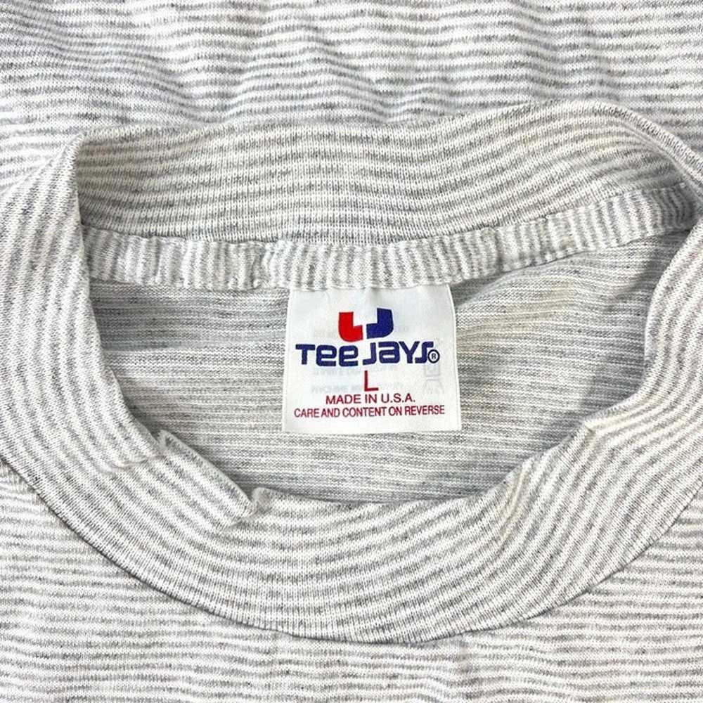 Vintage 90s Tee Jays Gray Striped L T-Shirt Large… - image 4