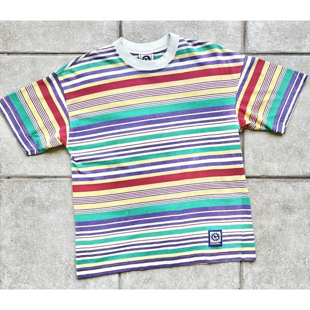 Vintage GOTCHA 90s Striped Cotton Short Sleeve Sh… - image 1