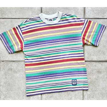 Vintage GOTCHA 90s Striped Cotton Short Sleeve Sh… - image 1