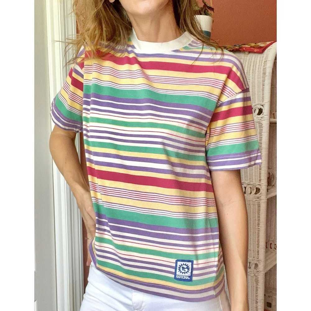 Vintage GOTCHA 90s Striped Cotton Short Sleeve Sh… - image 2