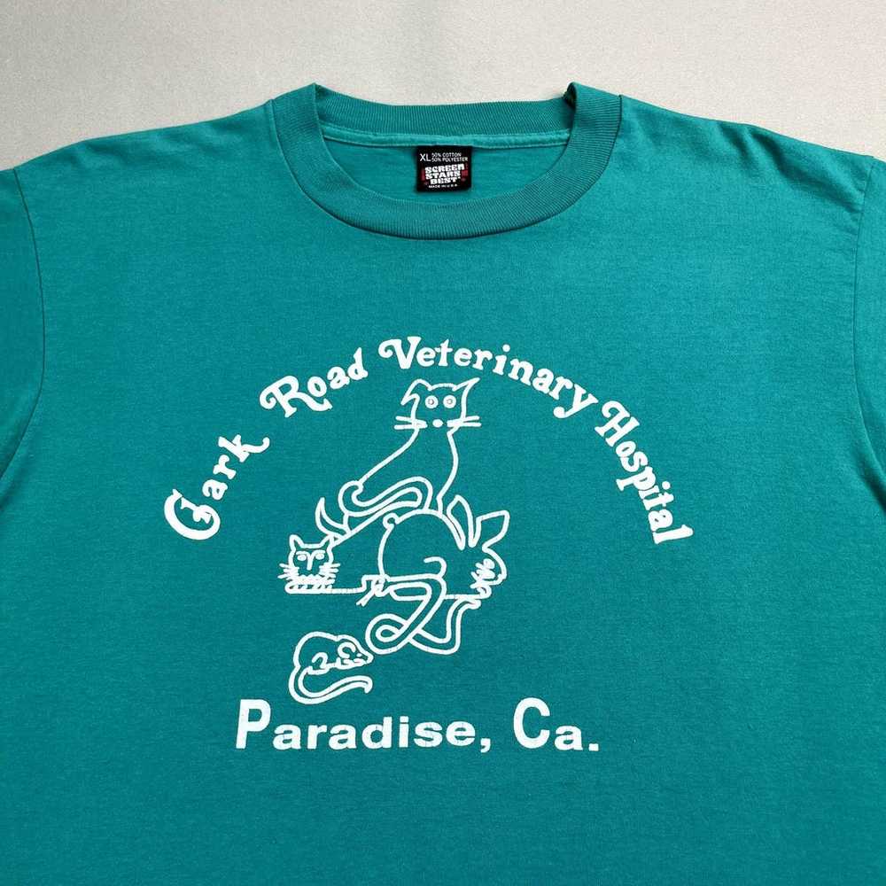 Vintage Cat Cartoon T-Shirt Adult Large Green Vet… - image 2