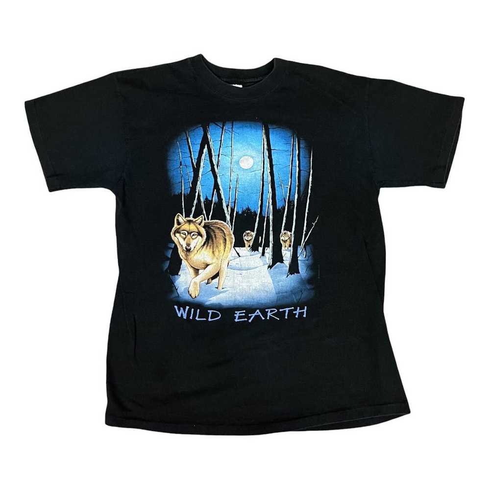 90s Wild Earth Wolf Graphic T-shirt Size Large - image 1
