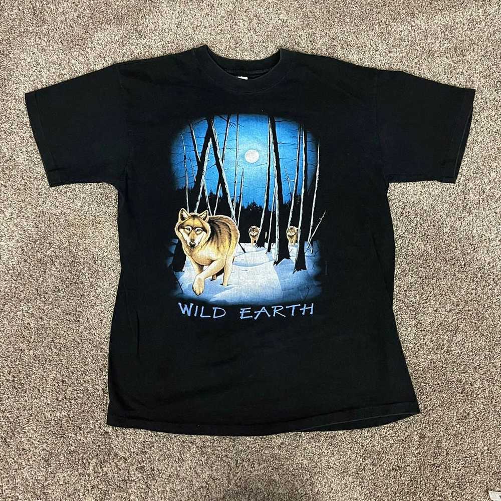 90s Wild Earth Wolf Graphic T-shirt Size Large - image 2