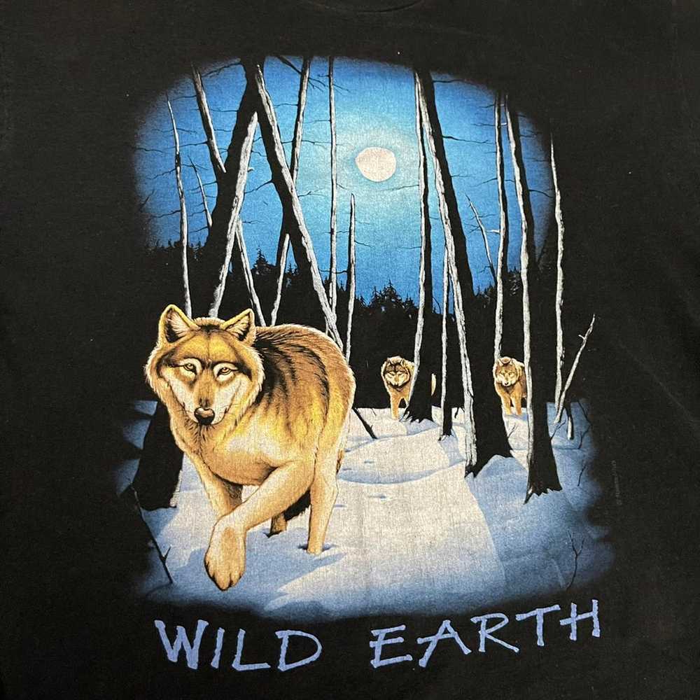 90s Wild Earth Wolf Graphic T-shirt Size Large - image 4