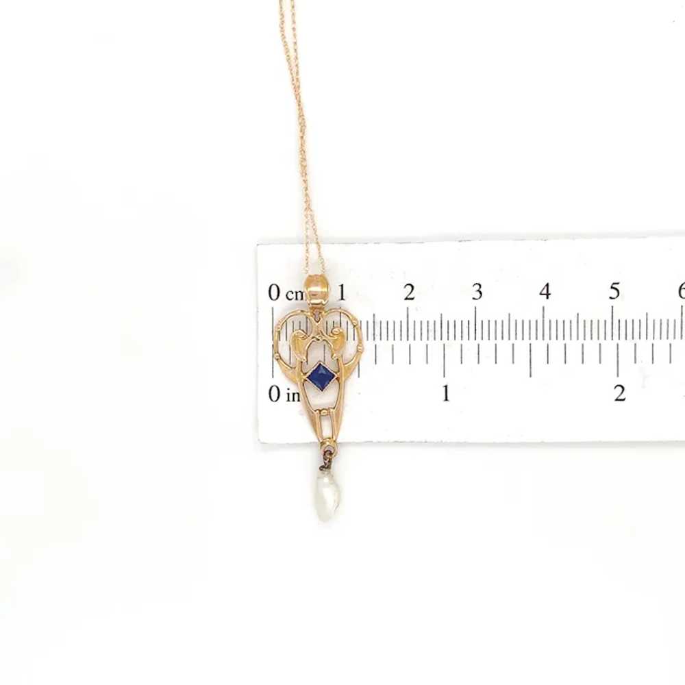 10K Yellow Gold Lavaliere Pendant with Blue Glass - image 6