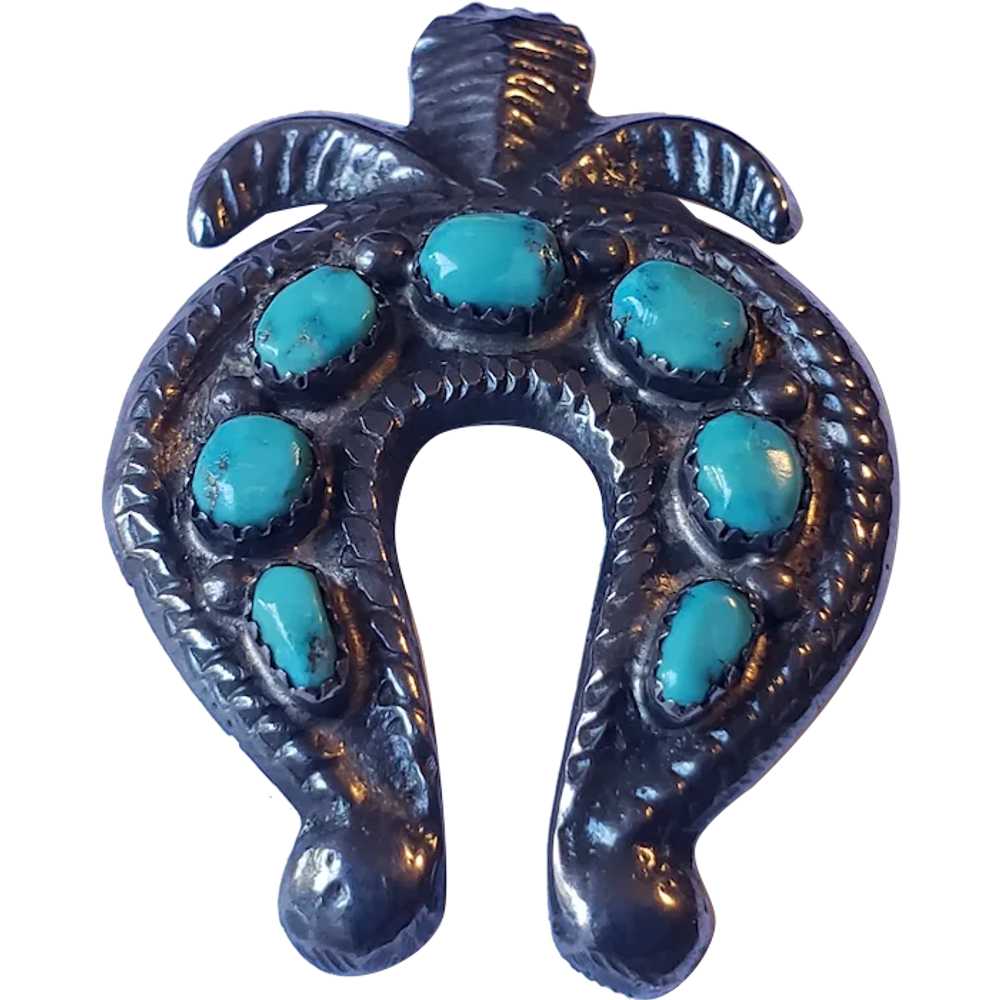 Wonderful Silver Turquoise Naja Brooch Vintage Na… - image 1