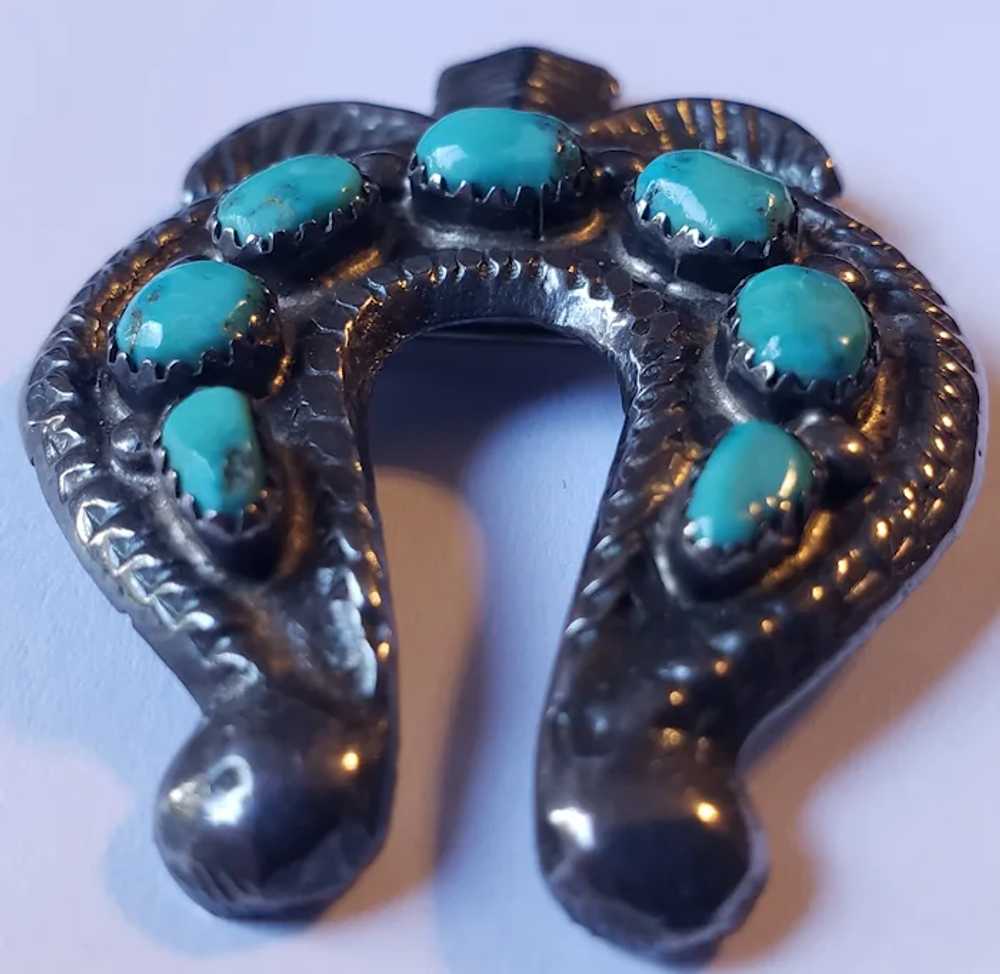 Wonderful Silver Turquoise Naja Brooch Vintage Na… - image 2