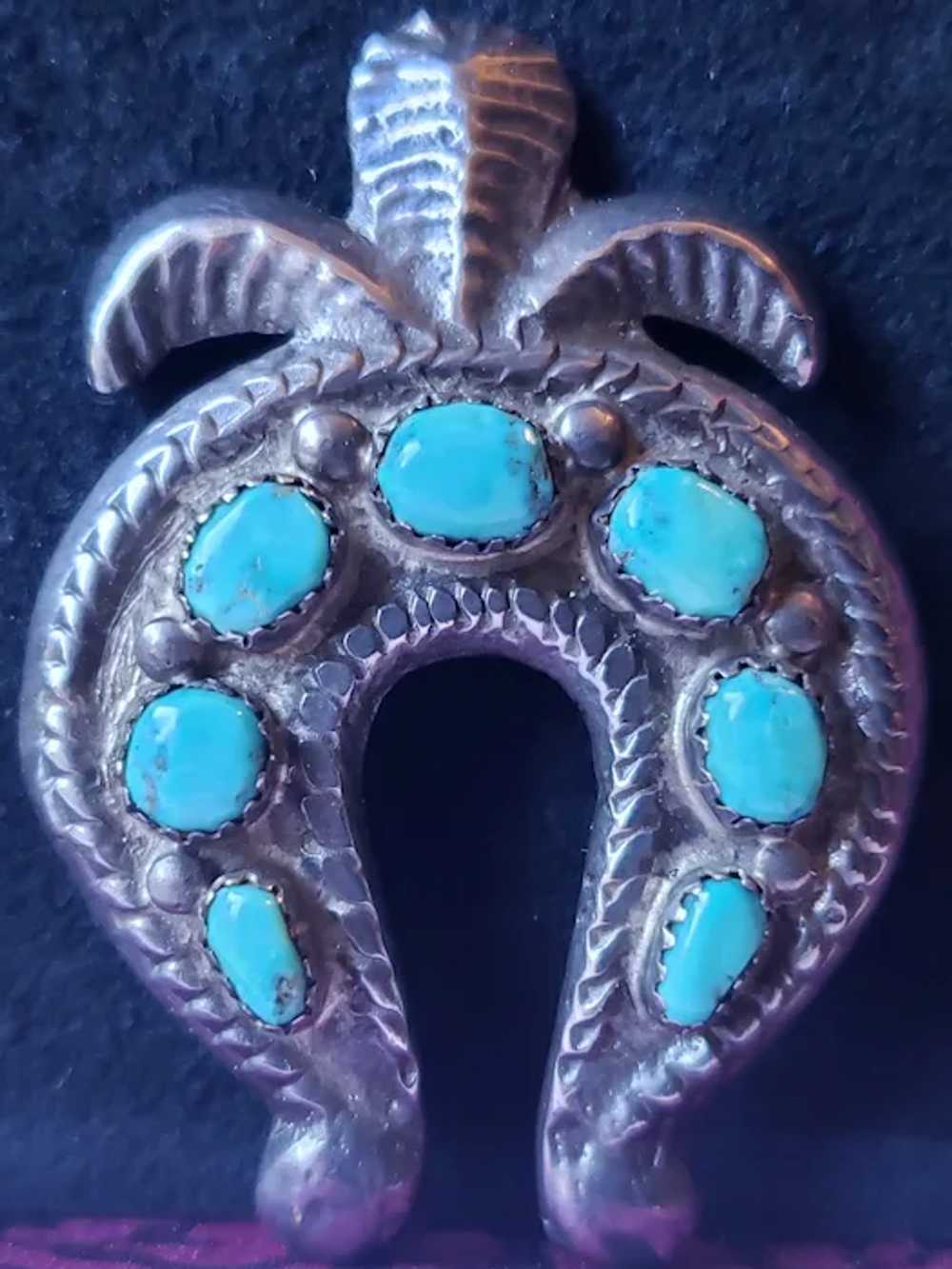 Wonderful Silver Turquoise Naja Brooch Vintage Na… - image 3