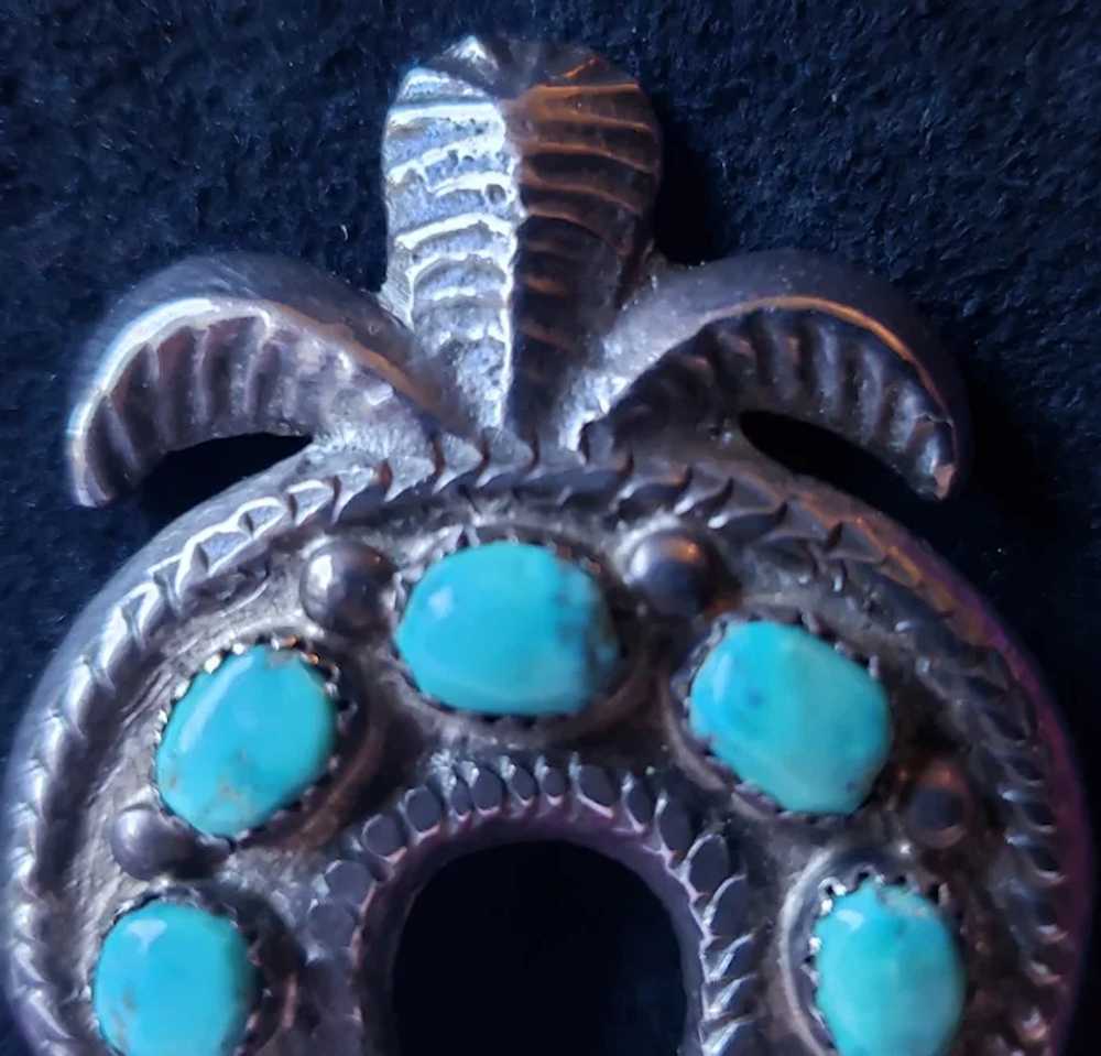 Wonderful Silver Turquoise Naja Brooch Vintage Na… - image 4