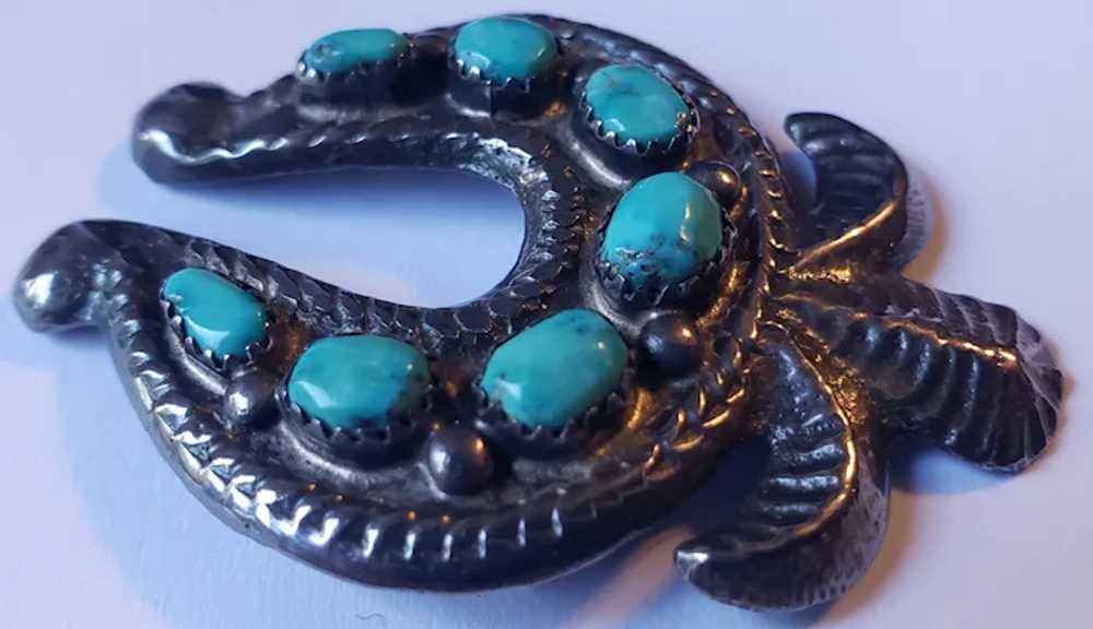 Wonderful Silver Turquoise Naja Brooch Vintage Na… - image 5