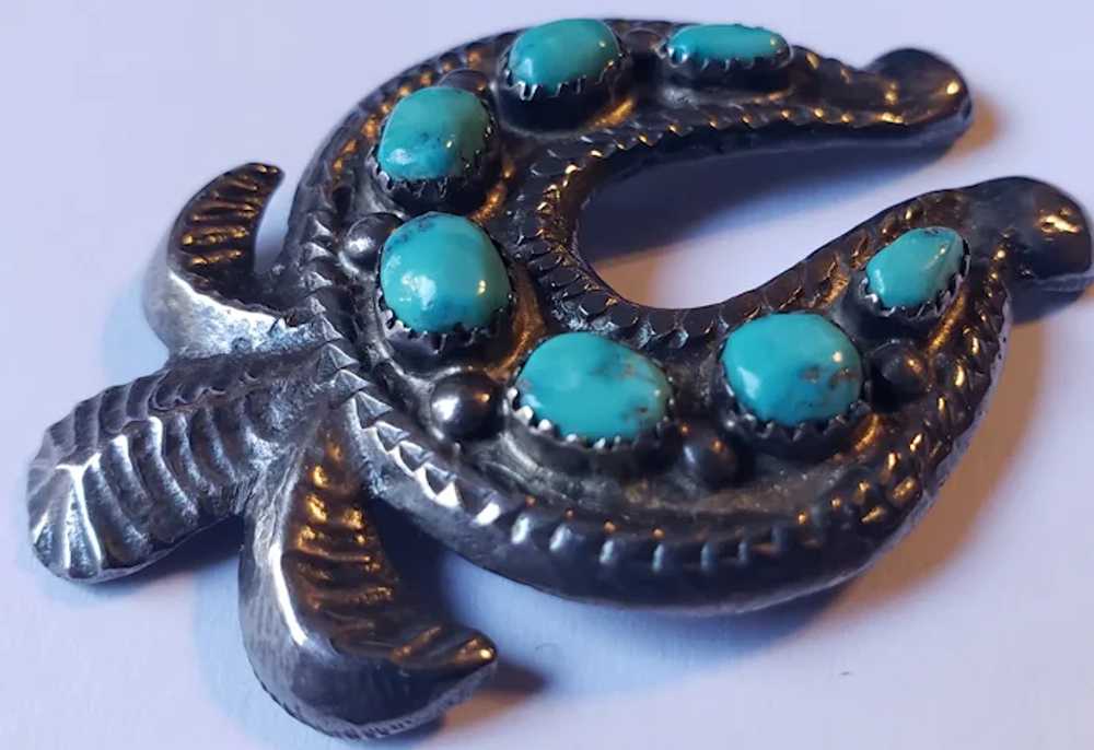 Wonderful Silver Turquoise Naja Brooch Vintage Na… - image 6