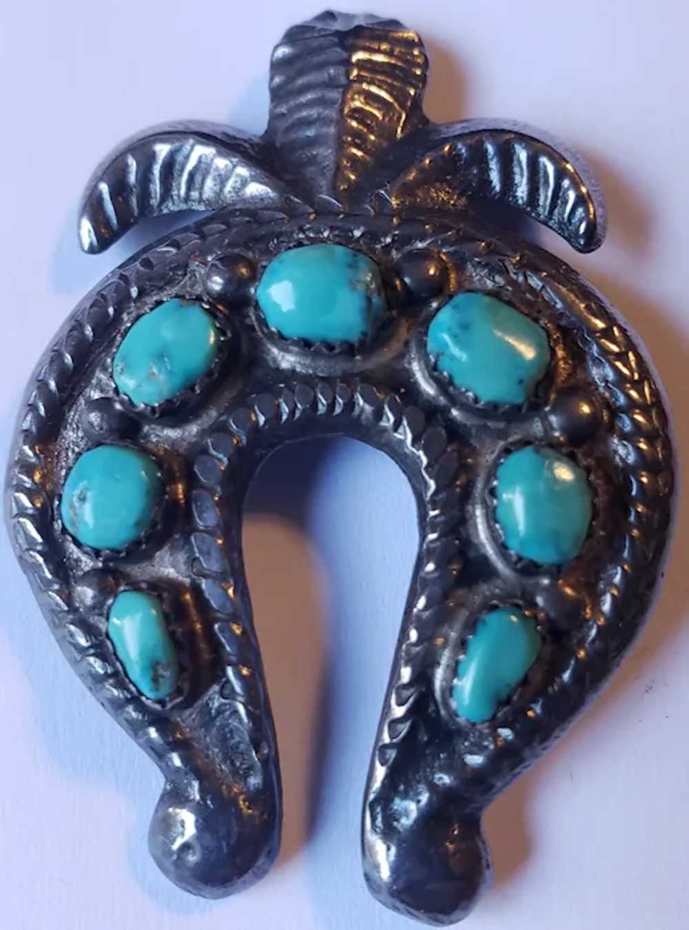 Wonderful Silver Turquoise Naja Brooch Vintage Na… - image 7