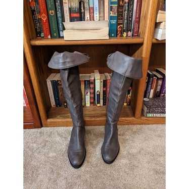 vintage grey leather over knee flat boots made in… - image 1