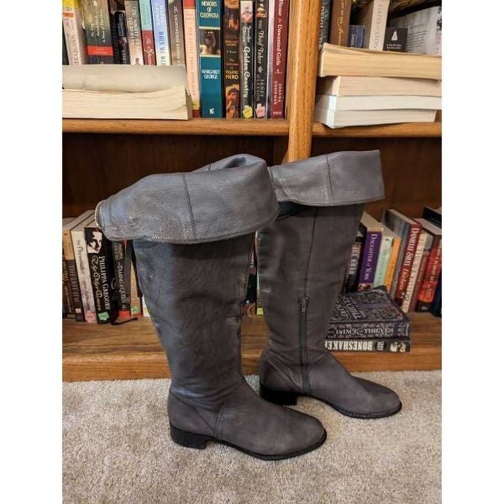 vintage grey leather over knee flat boots made in… - image 2