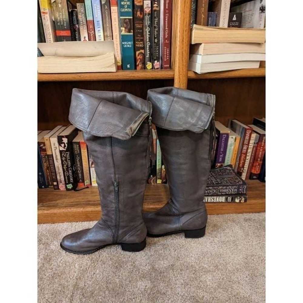 vintage grey leather over knee flat boots made in… - image 3