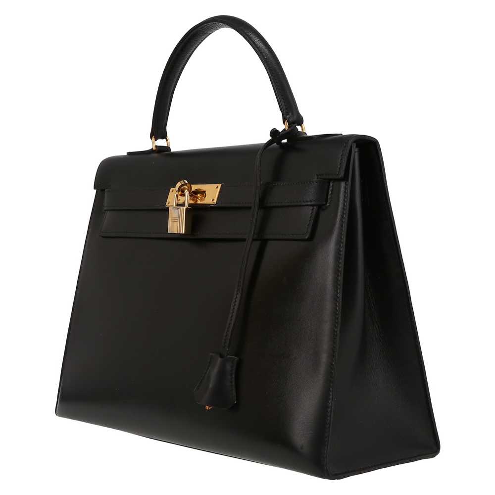 Hermès Kelly 32 cm handbag in black box leather C… - image 4