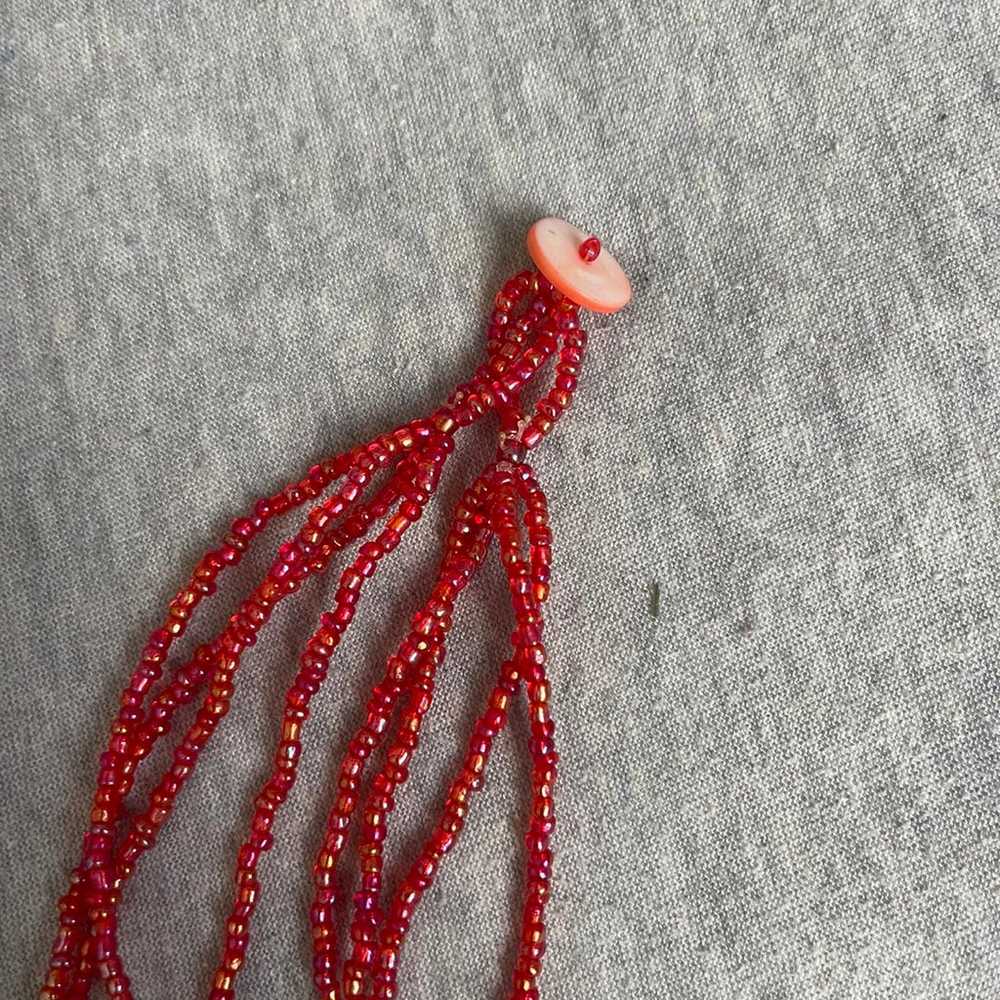 Vintage handmade red beaded necklace from the car… - image 3