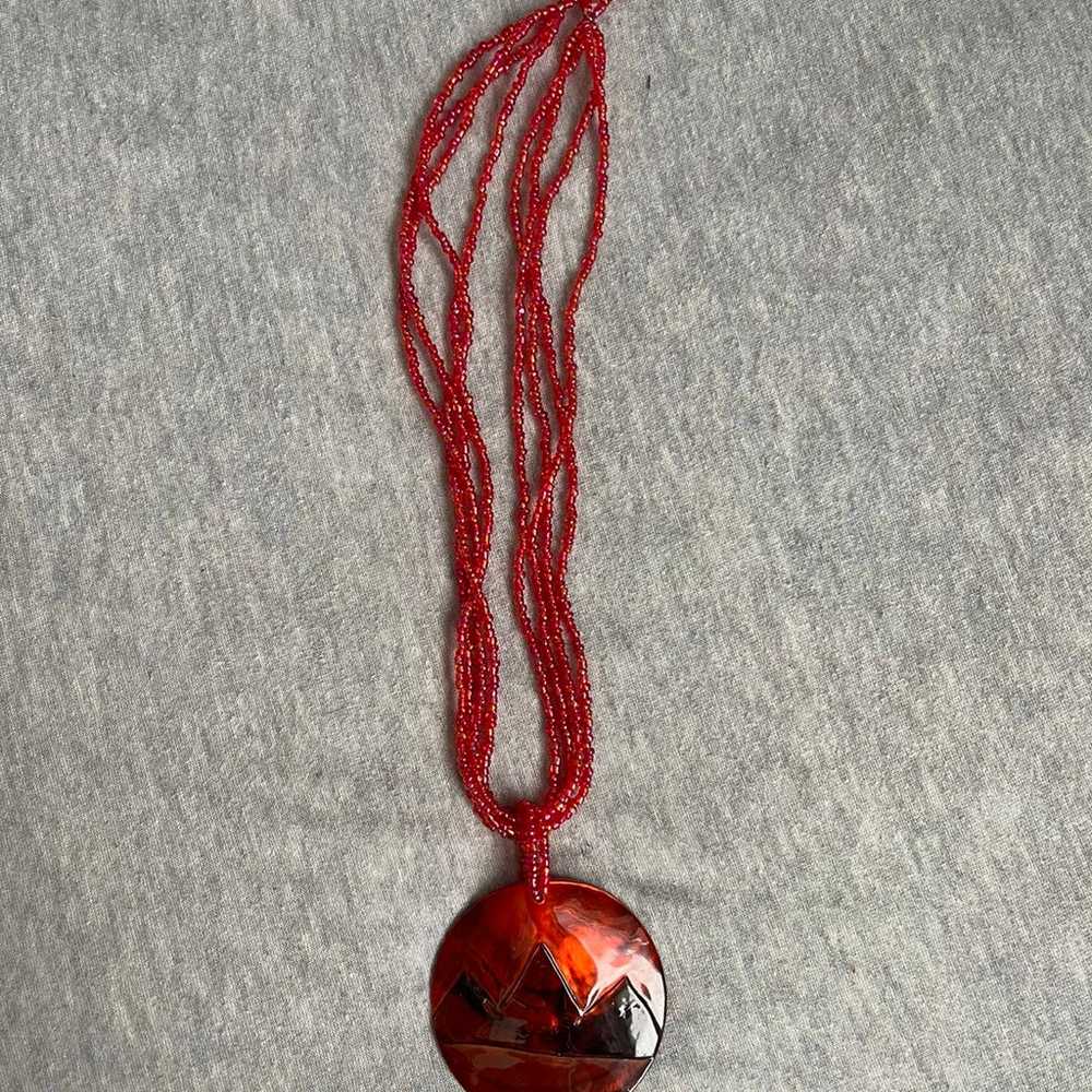 Vintage handmade red beaded necklace from the car… - image 4