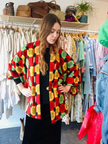 Vintage Red, Green, Black and Yellow Kimono