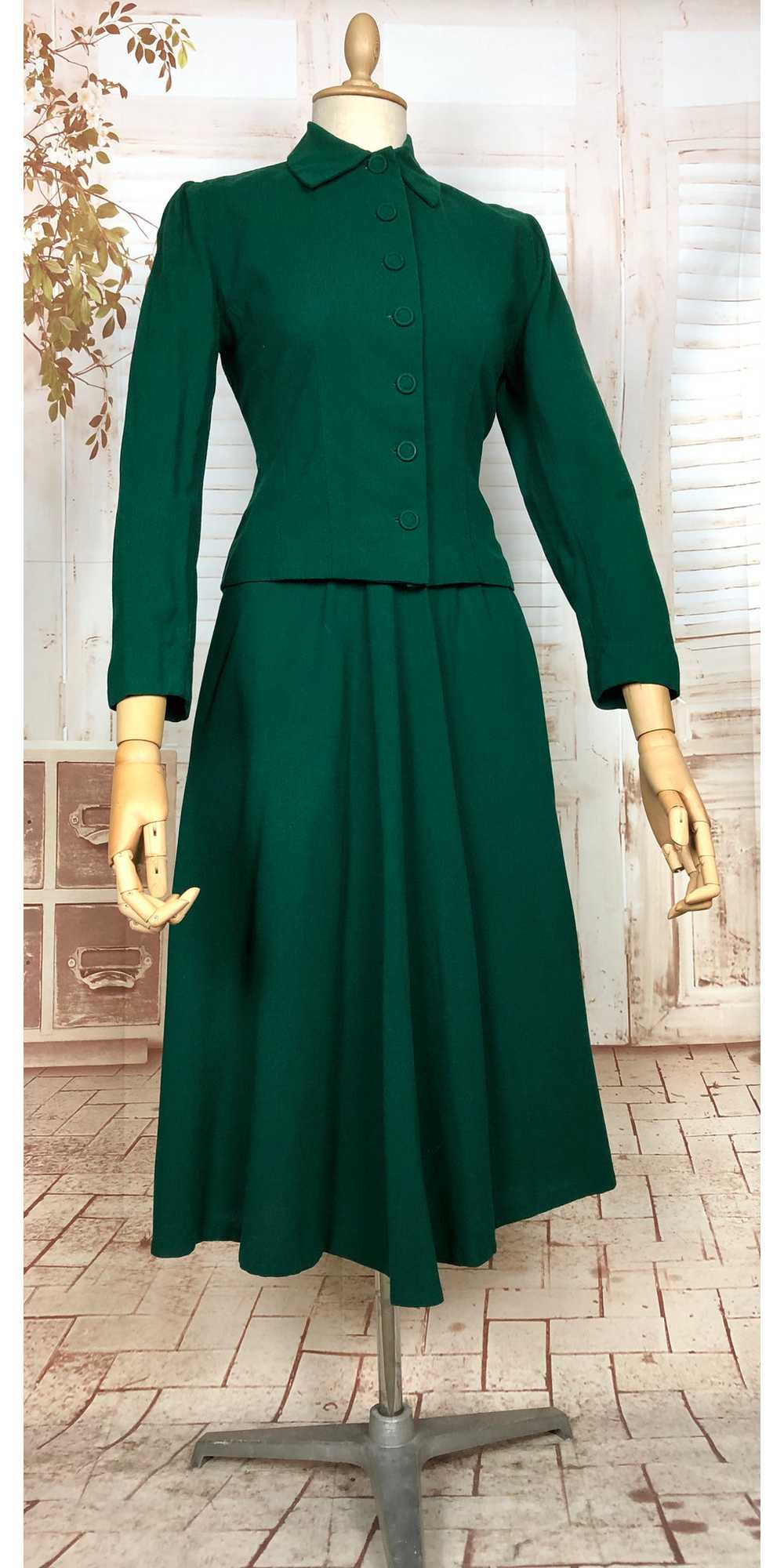 Stunning Original Late 1940s Vintage Forest Green… - image 3